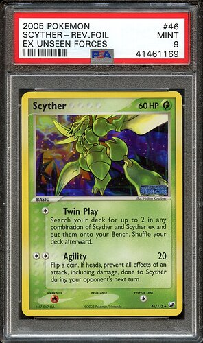 2005 Pokemon Scyther - Reverse Holo EX Unseen Forces PSA 9